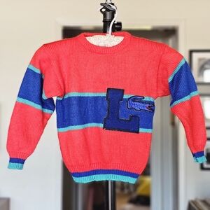 VTG Izod Lacoste Boys Red Varsity Sweater RARE 80s 90s